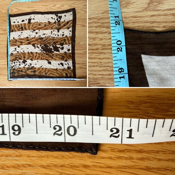 Ellen Tracy Animal Print Sheer Scarf Brown White Safari Chic Bandana 20inx20in - Picture 10 of 11